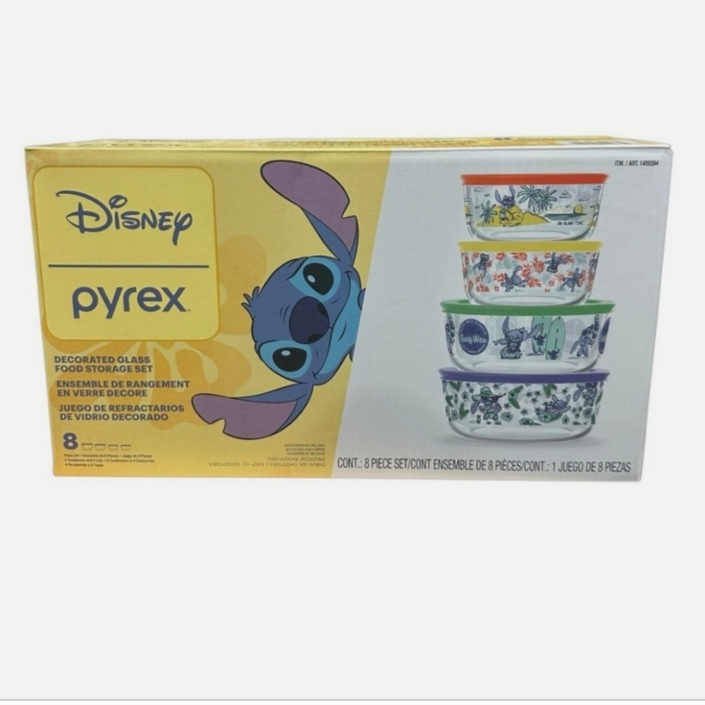 Pyrex Lilo & Stitch 8 Piece Decorated Glass Food Storage Bowls W/ Lid …